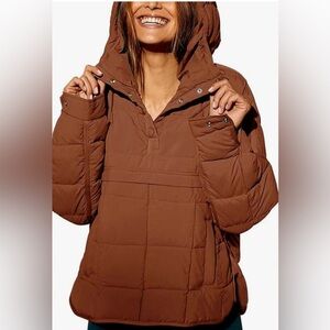Women's Puffer Pullover Jacket - Rust Brown